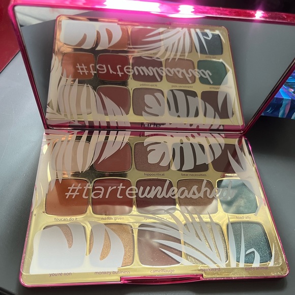 Tarte unleashed palette few colors swatched in box with mascara. - Picture 8 of 9